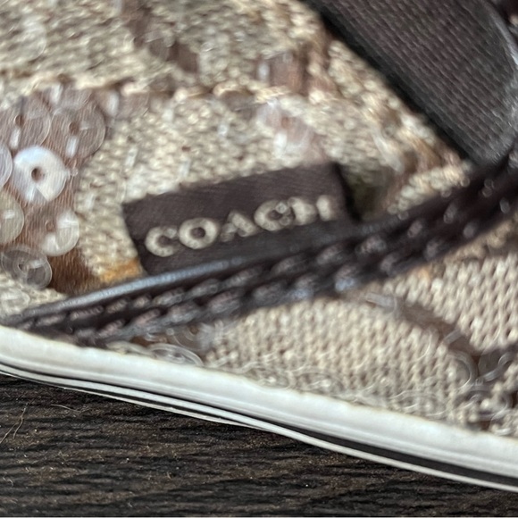 Coach Kivy Sequin Slip On Sneaker Tennis Shoe Brown  Coach Signature Logos Sz 9B - Picture 3 of 10
